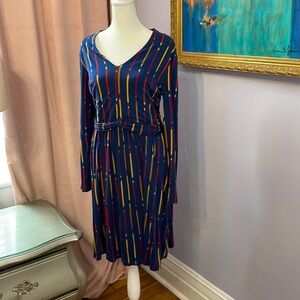 ModCloth Fit & Flare Longsleeve Blue Pencil Knot Dress Size Large